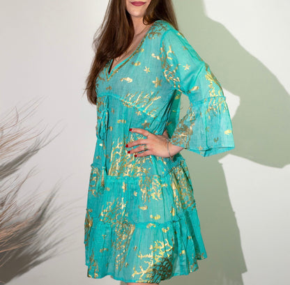 Turquoise & Gold Coral – Beach Dress - Forhåndsbestill