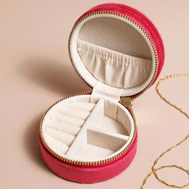 Quilted Velvet Jewellery Case: Fuschia