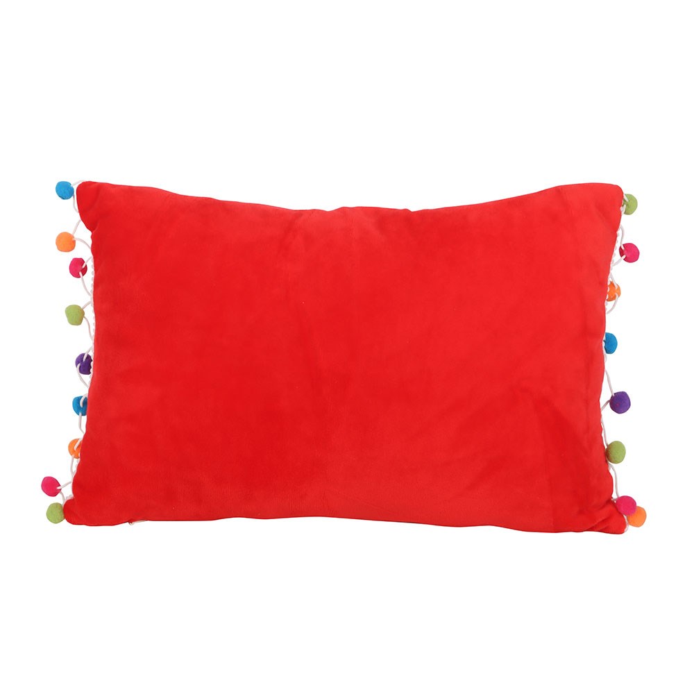 Rød “Holly Jolly” Pute med Pom Poms