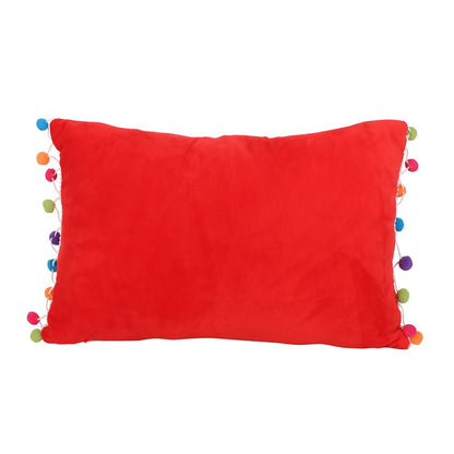 Rød “Holly Jolly” Pute med Pom Poms
