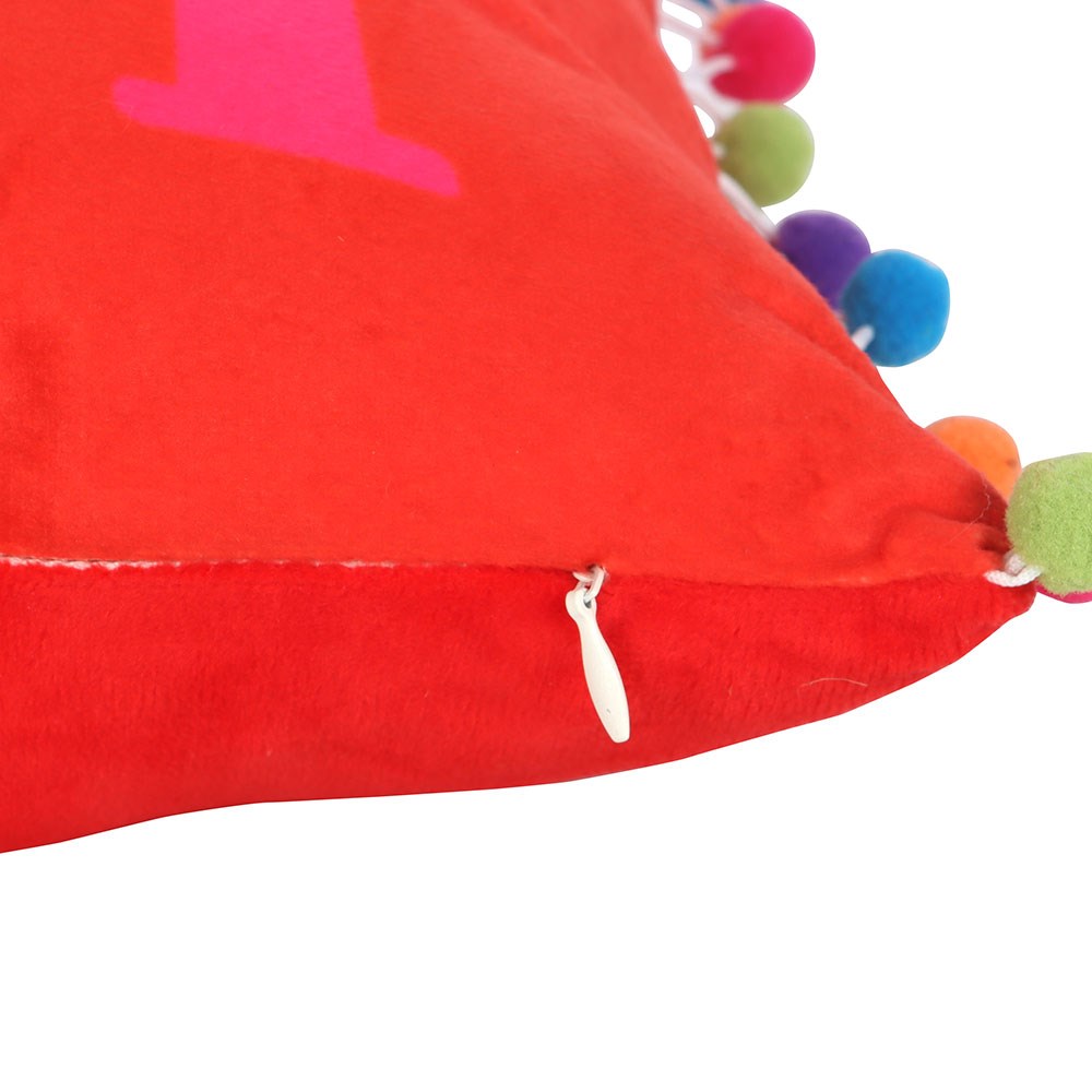 Rød “Holly Jolly” Pute med Pom Poms