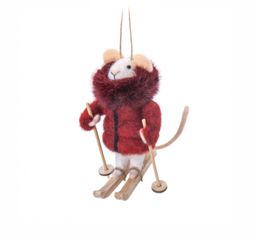 Fancy Skiing Mouse – Julepynt i filt 🎿🐭