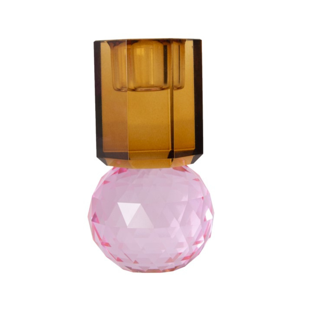 Krystallstake, pink/amber, 10,5x6x6 cm