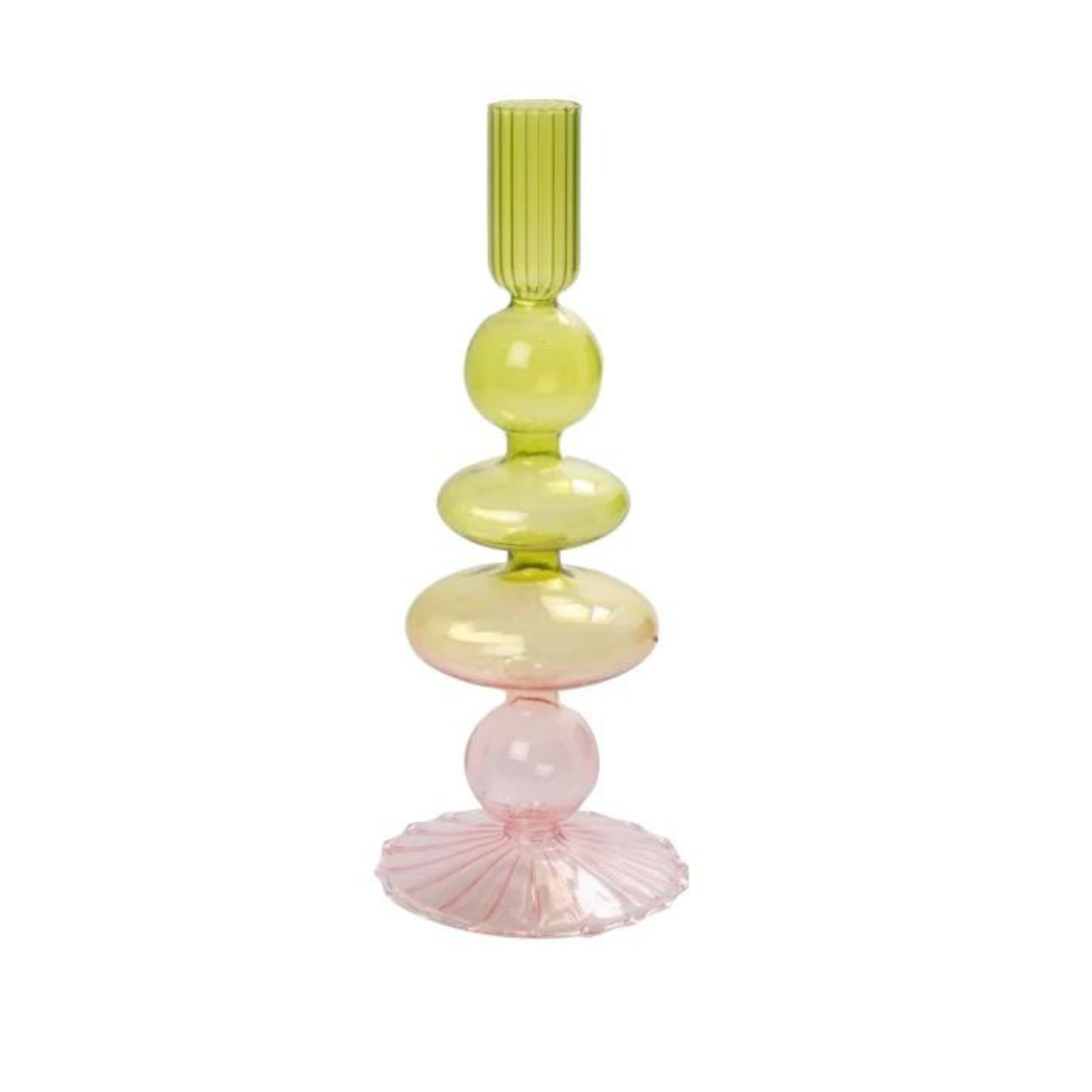 Lysestake glass, lime/rosa,  22xø8,5 cm