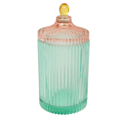 Bonbonniere m/striber, lys mint/rosa, 22x10 cm