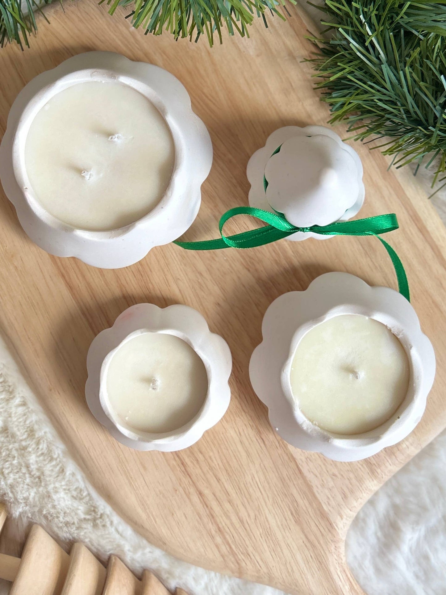 Stacked Christmas Tree Festive Candle Set in White