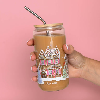 Gingerbread Village Christmas Glass Tumbler