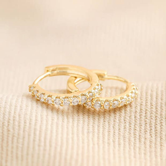 Crystal Huggie Hoop Earrings in Gold