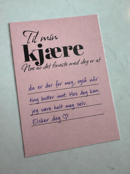 Til min kjære – eksempel med håndskrevet hilsen