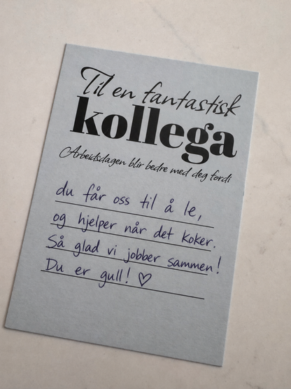 Til en fantastisk kollega – eksempel med håndskrevet hilsen