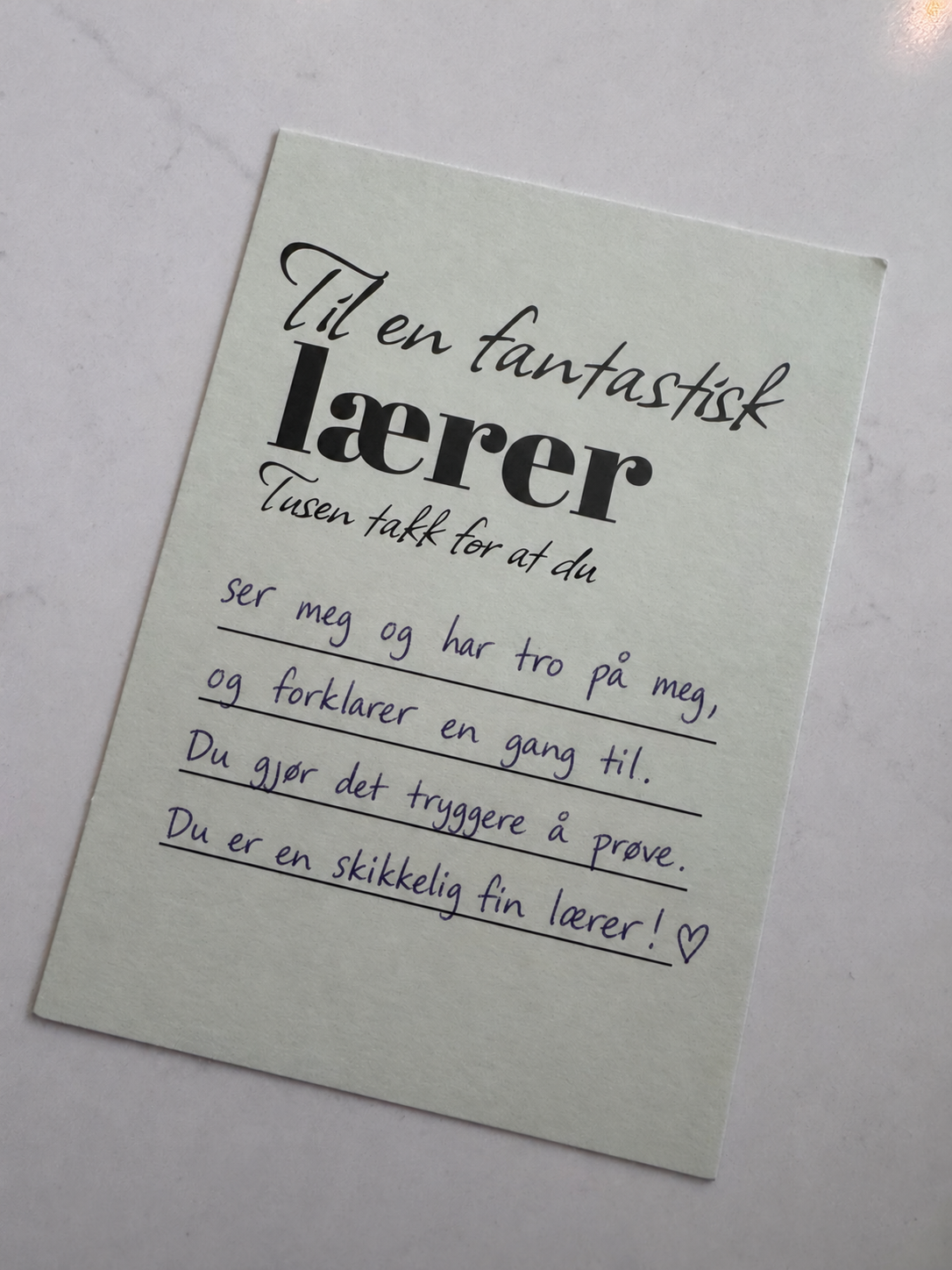 Til en fantastisk lærer – eksempel med håndskrevet hilsen