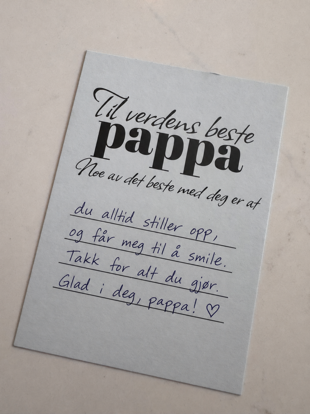 Til verdens beste pappa – eksempel med håndskrevet hilsen