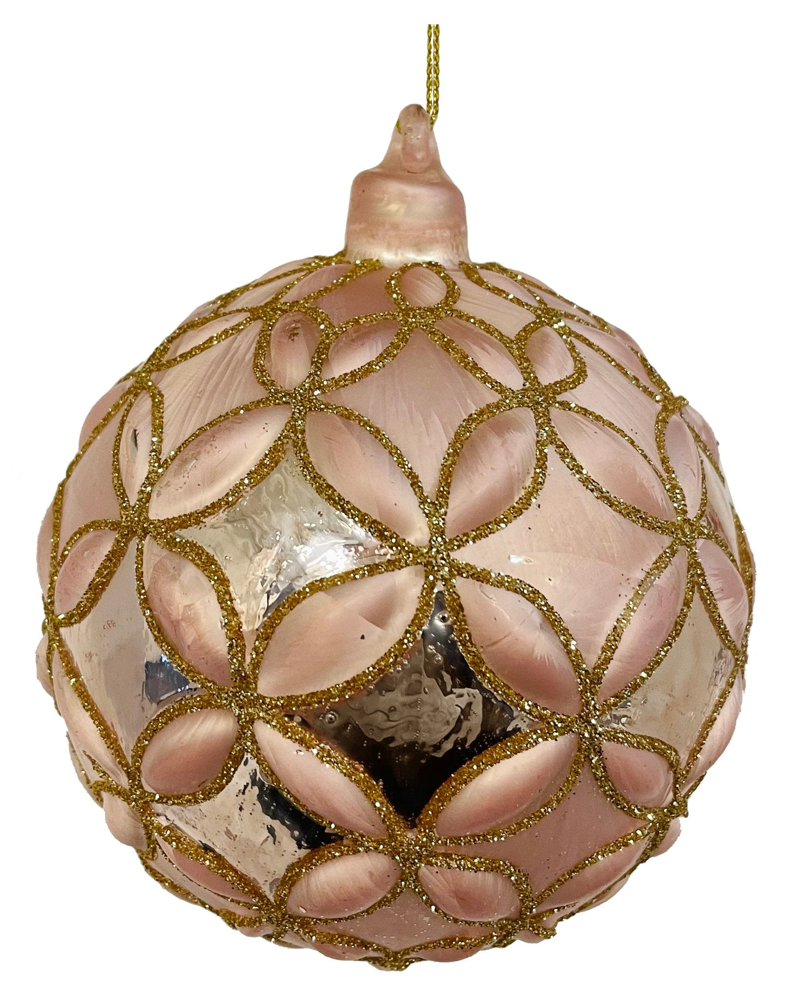 Julekule - ShiShi - rosa med sølv og gullmønster